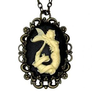 Mermaid Cameo Necklace Antique Gold